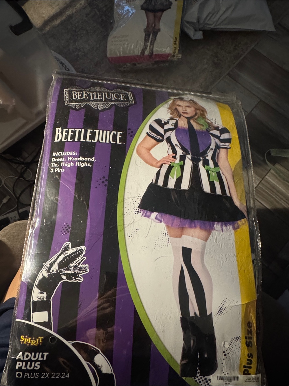 Spirit Beetlejuice Striped Black White Costume with Purple Accents